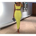 MiKlahFashion Women - Apparel - Skirts Set Yellow / S Neon Ribbed Knitted Skirt Set