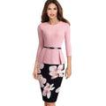 MiKlahFashion Women - Apparel - Dresses - Work Pink and Floral / L Belt Peplum Dress