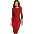 MiKlahFashion Women - Apparel - Dresses - Work Red / L Belt Peplum Dress