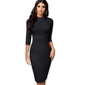 MiKlahFashion Women - Apparel - Dresses - Work Black with Sleeve / L Elegant Button Bodycon Dress