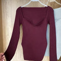 MiKlahFashion Women - Apparel - Top- Sweater One Size / Burgundy Square Collar Sweater