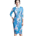 MiKlahFashion Women - Apparel - Dresses - Work Blue Floral / XXL Turn-down Collar Dress