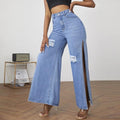 MiKlahFashion jean-pants Blue / XS Split Wide Leg Ripped Jeans