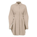 MiKlahFashion Women - Apparel - Dresses - Casual Khaki / L Pleated Shirt Dress