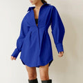 MiKlahFashion Women - Apparel - Dresses - Casual Blue / S Pleated Shirt Dress