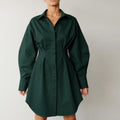 MiKlahFashion Women - Apparel - Dresses - Casual Dark Green / L Pleated Shirt Dress