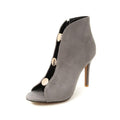 MiKlahFashion 103503-Grey / 35 Fashion New Women's High Heels New Sexy Zipper Flock Open Toe Heel Women Pumps Solid Color Metal Decor Ladies Shoes