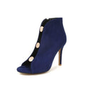 MiKlahFashion 103503-Blue / 39 Fashion New Women's High Heels New Sexy Zipper Flock Open Toe Heel Women Pumps Solid Color Metal Decor Ladies Shoes