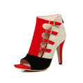 MiKlahFashion 101574-red / 38 Fashion New Women's High Heels New Sexy Zipper Flock Open Toe Heel Women Pumps Solid Color Metal Decor Ladies Shoes