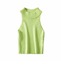 MiKlahFashion Women - Apparel - Top- T-shirt Green / M Aproms Vintage High Neck Ribbed Knitted Tank Tops Female Summer Casual White Solid Stretch Crop Top for Women Clothing 2020