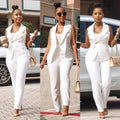 MiKlahFashion women - Apparel -Pants Set White Chic Vest Pant  Set