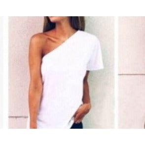 MiKlahFashion Women - Apparel - Top- T-shirt White / L Women's One-shoulder White T-shirt